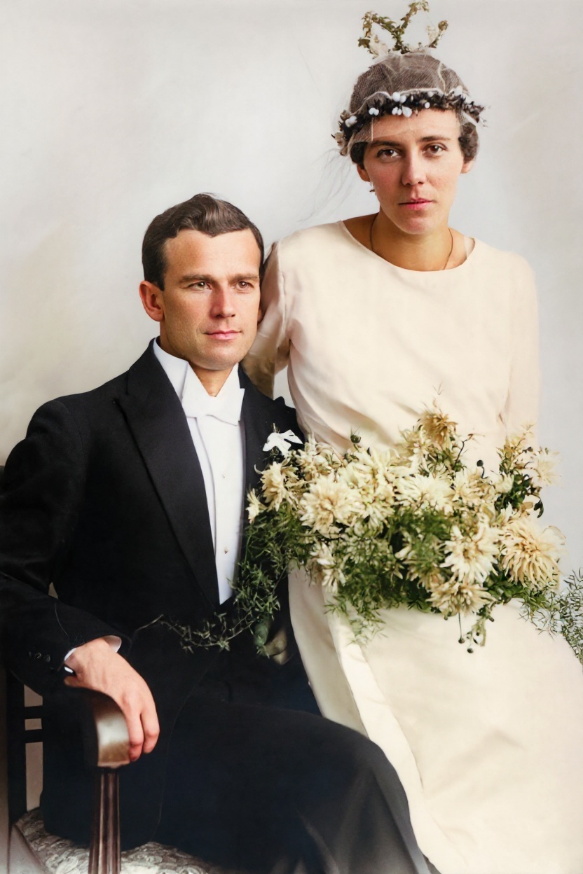 A wedding photo in a printed keepsake album